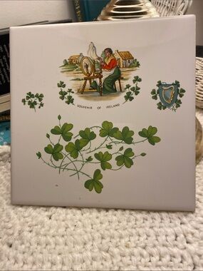 Souvenir of Ireland Ceramic Tile with Shamrock Motif